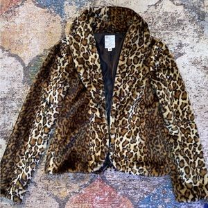 TULLE Cropped Faux Fur Leopard Jacket, Size Medium